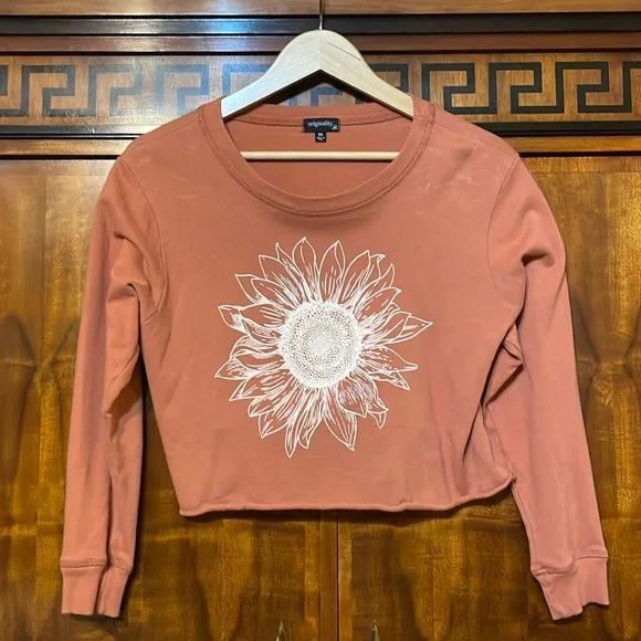 Originality Juniors M Pink Cotton Sunflower Crop Top Long Sleeve Made USA - Picture 4 of 13